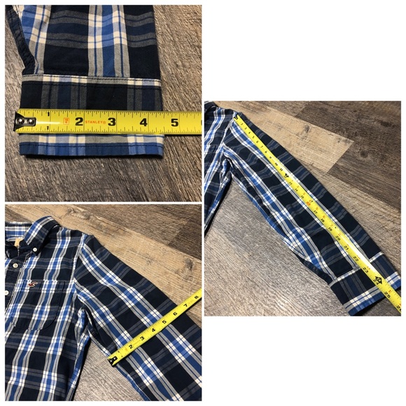 Hollister Blue plaid button down top Men’s size - Picture 6 of 7